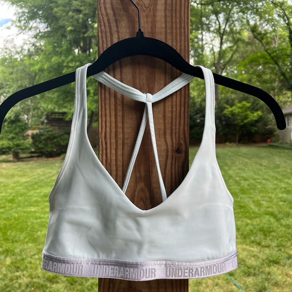 Under Armour White Strappy Racerback Sports Bra with Logo Band